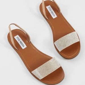 Steve Madden Rock Tan Rhinestone Flat Slingback Sandals, Glitter Sandals
